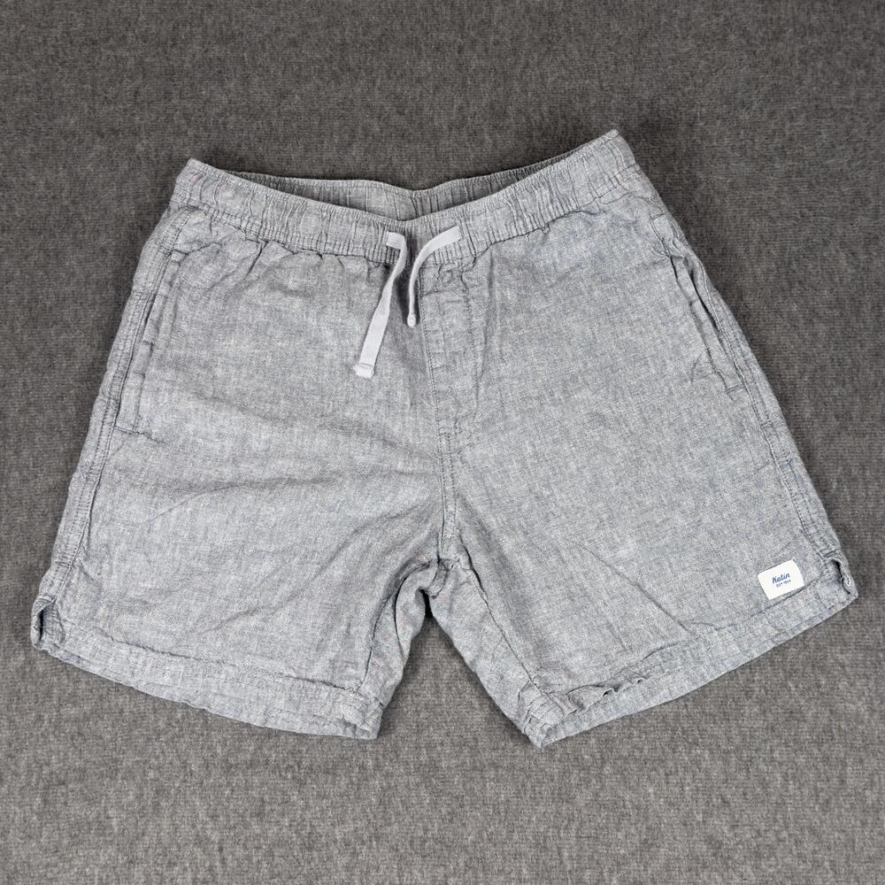 Katin Shorts Mens Small Gray Linen Cotton Chino 7 Inch Inseam Drawstring Casual